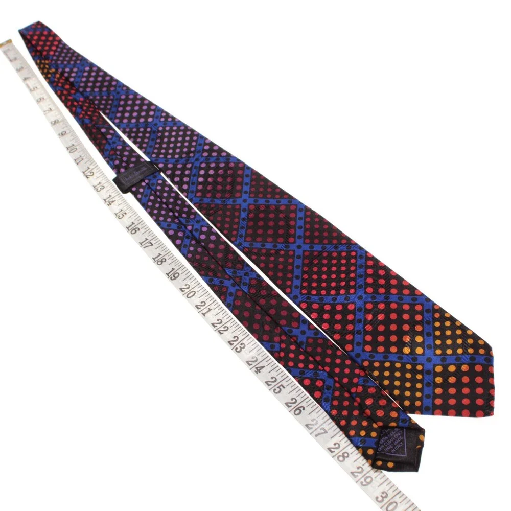 Italo Ferretti NWT Neck Tie in Black with Multicolor Polka Dots 100% Silk